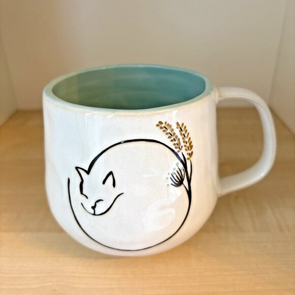 Anthropologie Cat Amos Coffee Tea Mug Aqua Blue Interior Glaze Stoneware - Picture 1 of 10